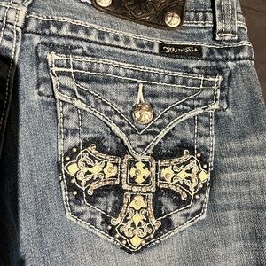 Miss Me Women's Blue Jeans with Embellished Pocket boot cut
